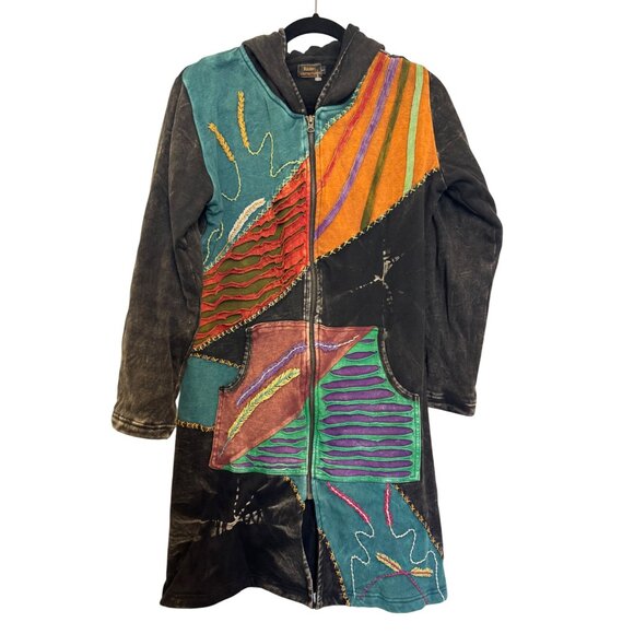 Rising International Womens Patchwork Hooded Full Zip Jacket Size L Multicolor C - Picture 1 of 6